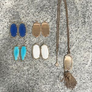 Kendra Scott 3 Pairs Elle Gold Drop, 1 Spear Earrings and Necklace Bundle